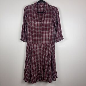 April Cornell Womens Midi Dress XXS Maroon Plaid Cottagecore Prairie Western